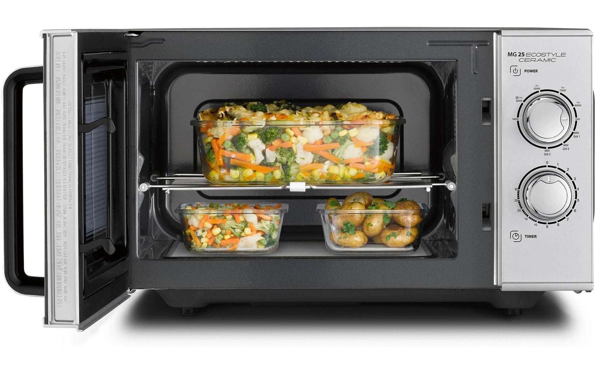 Caso Grillmikrowelle MG25 Ecostyle – 25 l, Grill, 900 W – schwarz/silber