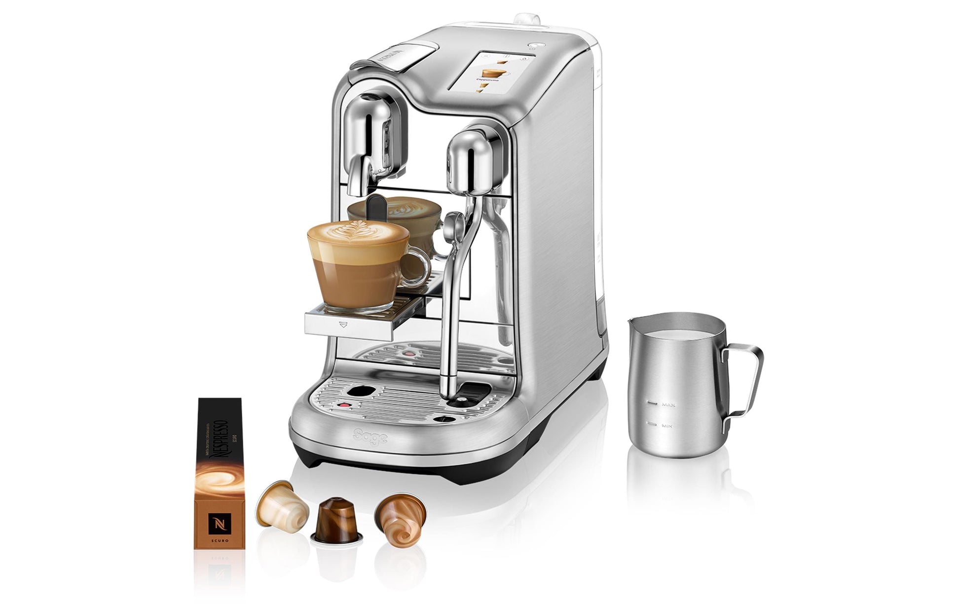 Sage Creatista Pro Steel Kapselmaschine – für Nespresso, 2 l, silber, 19,7 × 32,8 × 42,9 cm