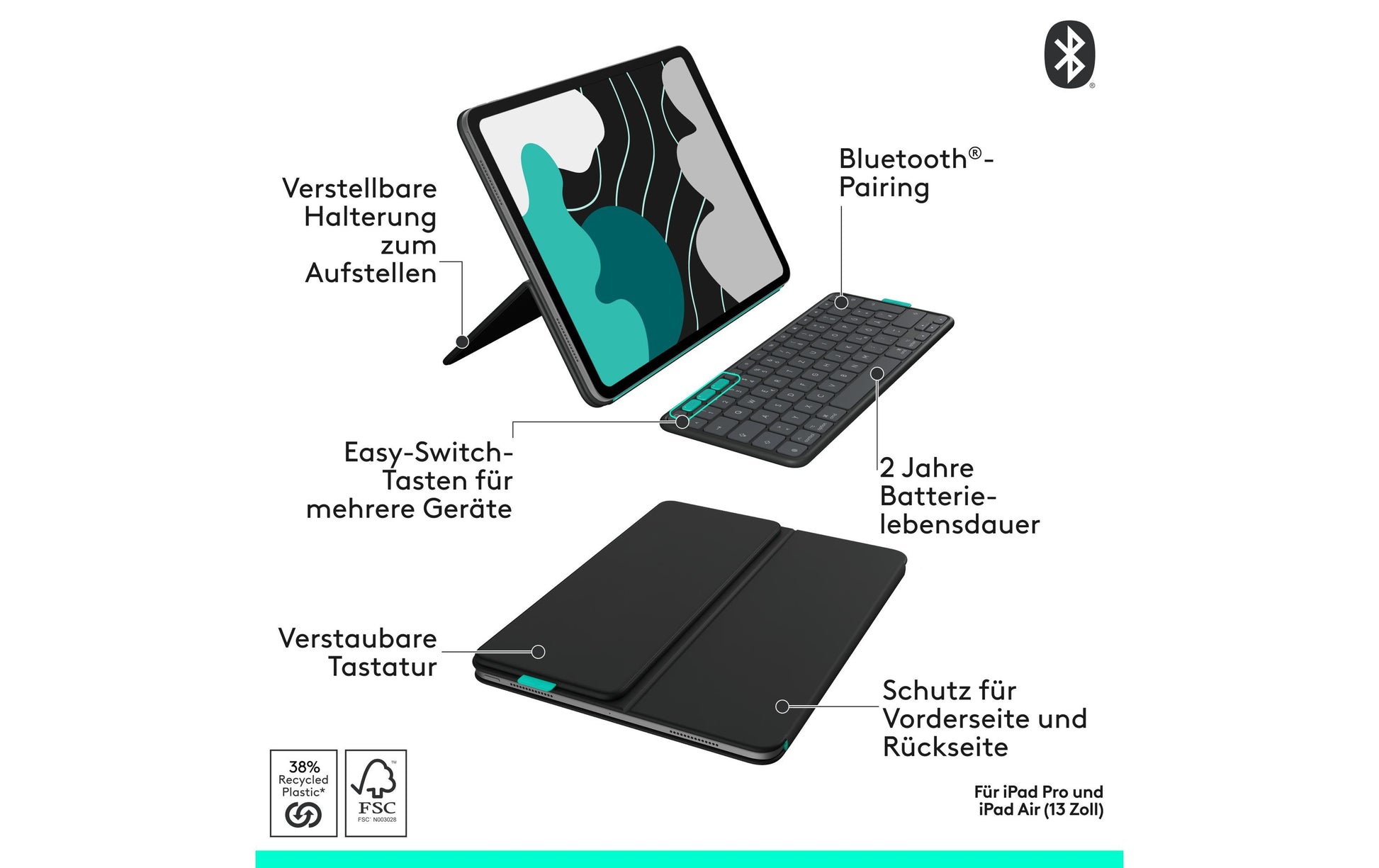 Logitech Tastatur-Case für iPad Pro 13" (M4), iPad Air 13" (M2–M3) – Bluetooth, Beleuchtung – Graphit