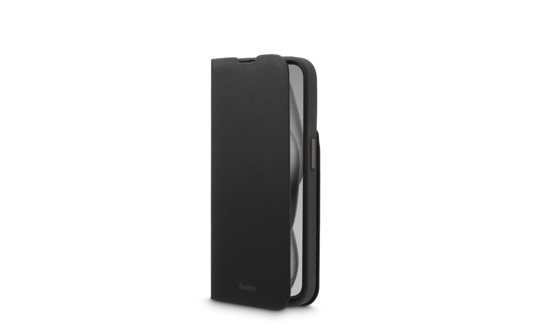 Hama Booklet-Hülle Eco Premium – für Apple iPhone 16 – schwarz – Kunstleder, mit Kartenfach