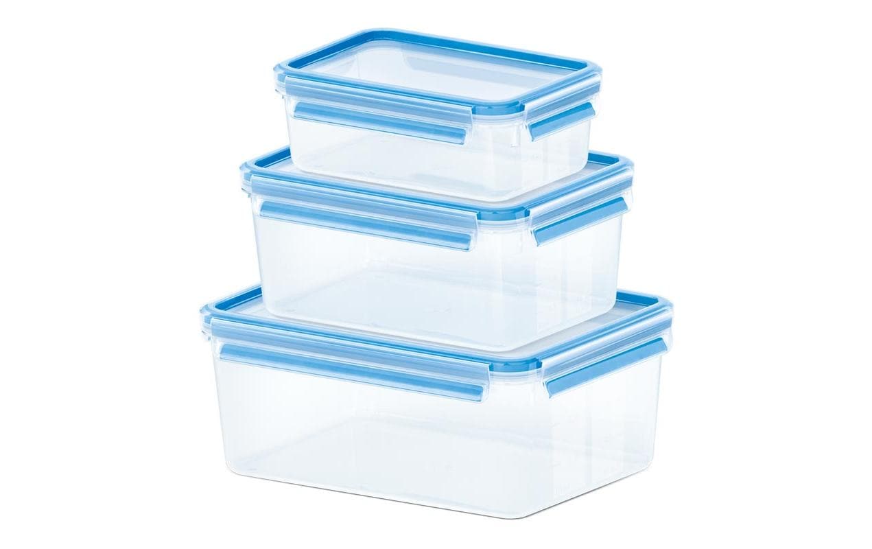 EMSA Clip & Close – Vorratsdose 1 l, 2,3 l, 3,7 l, Polypropylen (PP), transparent/blau, 3-teilig