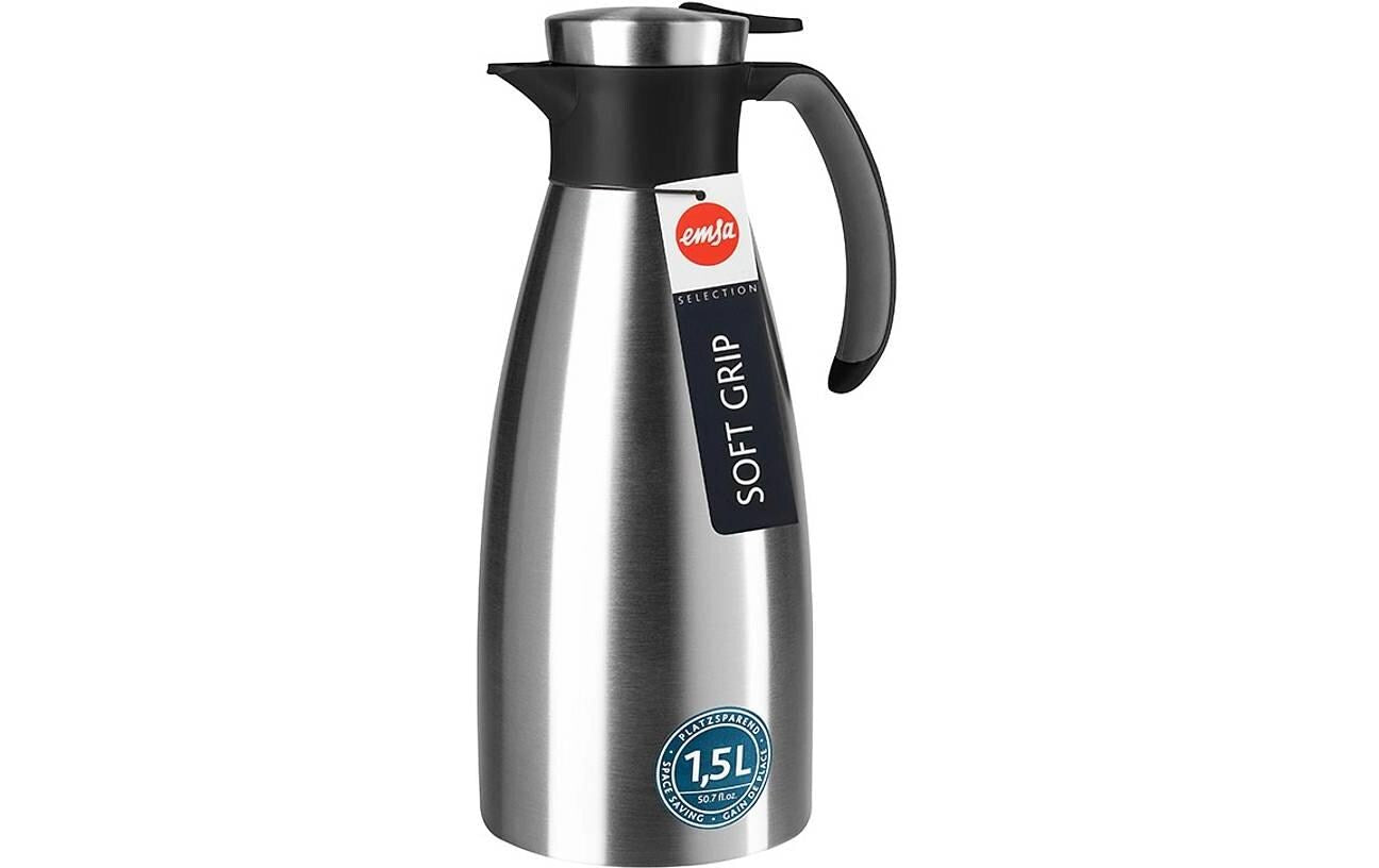 EMSA Thermoskanne Soft Grip – 1,5 l, Edelstahl, Schwarz, auslaufsicher