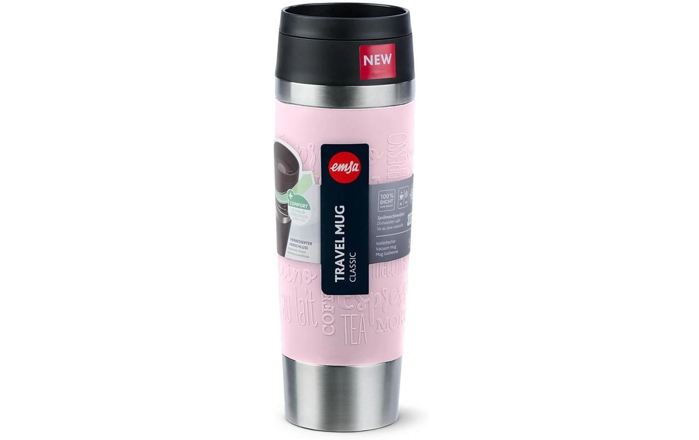 EMSA Thermosbecher Travel Mug Classic – 500 ml, Ø 8,3 cm, H 24,0 cm, Edelstahl, mit Deckel, vakuumisoliert