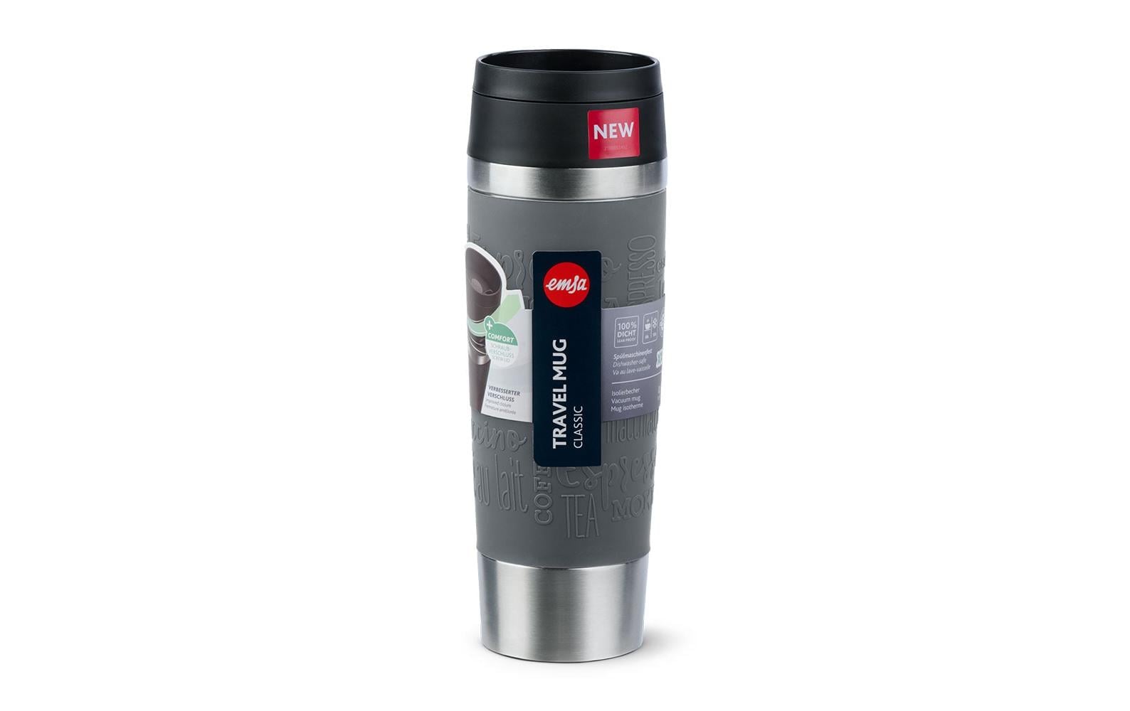 EMSA Travel Mug Classic Thermobecher 500 ml – doppelwandig, Edelstahl, grau