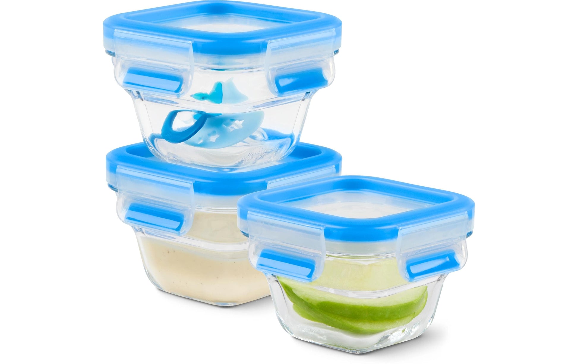 EMSA Vorratsdose 180 ml, 10,6 × 10,6 × 20,7 cm, Glas, transparent/blau, 3-teilig