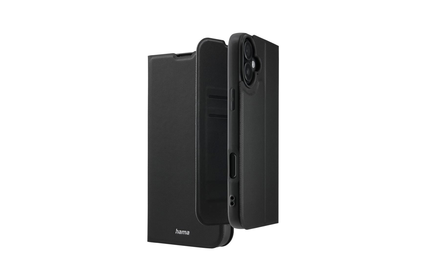 Hama Booklet Daily Protect Folio – für Apple iPhone 16 Plus, mit Ständer, 2 Kartenfächer, PU+TPU, Schwarz