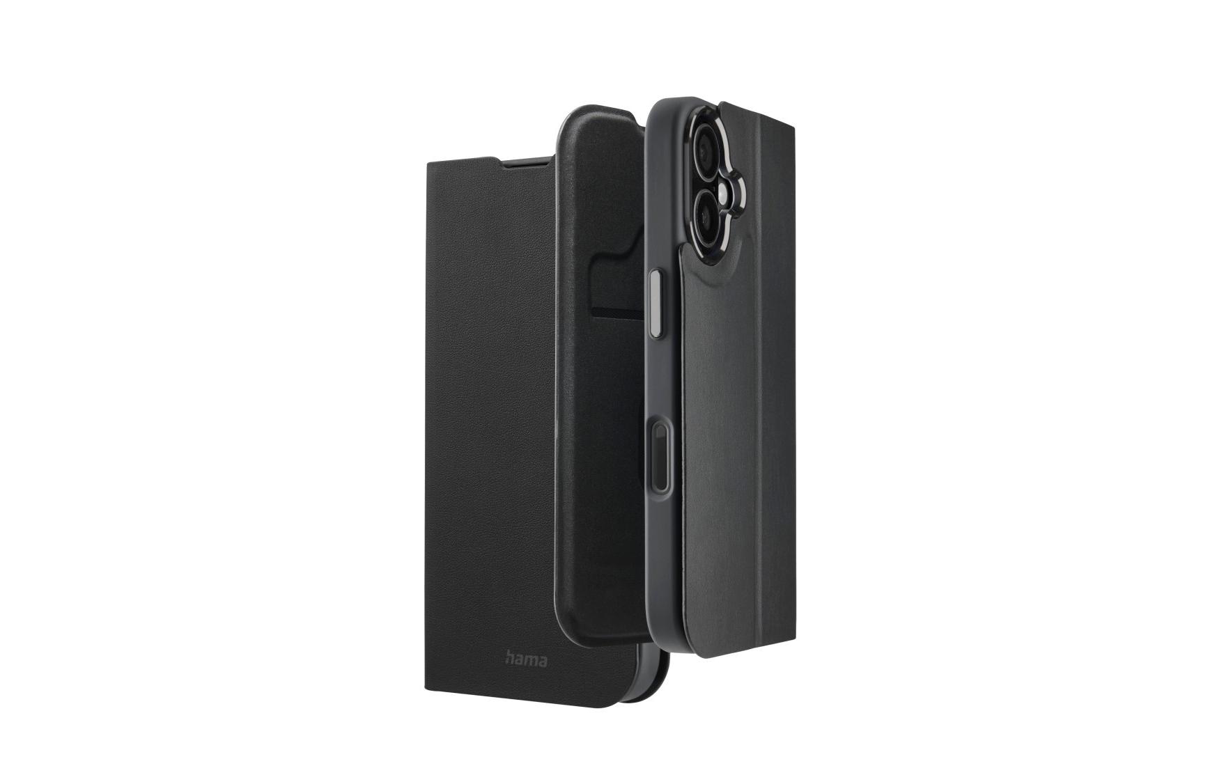 Hama Booklet-Hülle Eco Premium – für Apple iPhone 16 – schwarz – Kunstleder, mit Kartenfach