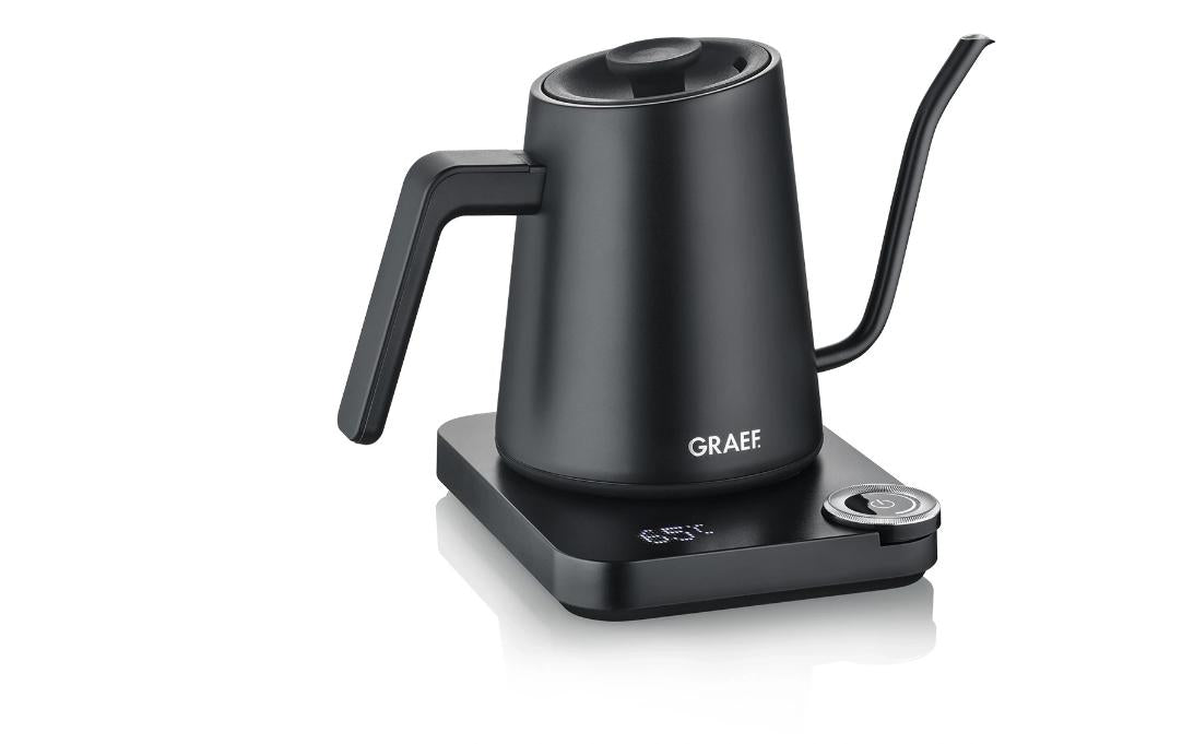 Graef Pourover Wasserkocher – 0,9 l, mit Temperaturwahl, Warmhaltefunktion, Edelstahl, Schwarz, GK502