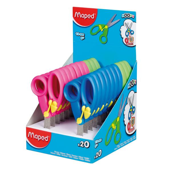 Maped Koopy Kinderschere 13,0 cm, abgerundet, für Rechtshänder – Edelstahl, mit Feder, farbig sortiert