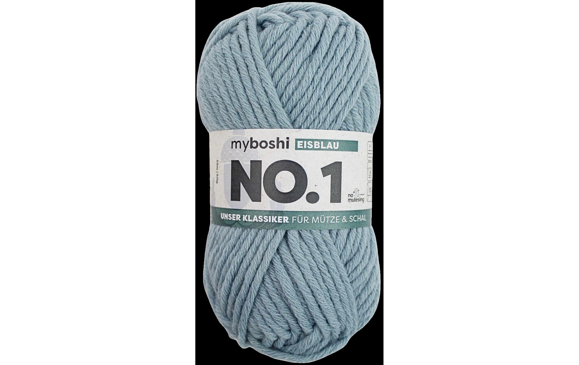 Myboshi Nr. 1 col. 156 Wolle Eisblau – 50 g, 55 m, Nadel 6 mm, 70% Polyacryl/30% Wolle, 1 Stk.