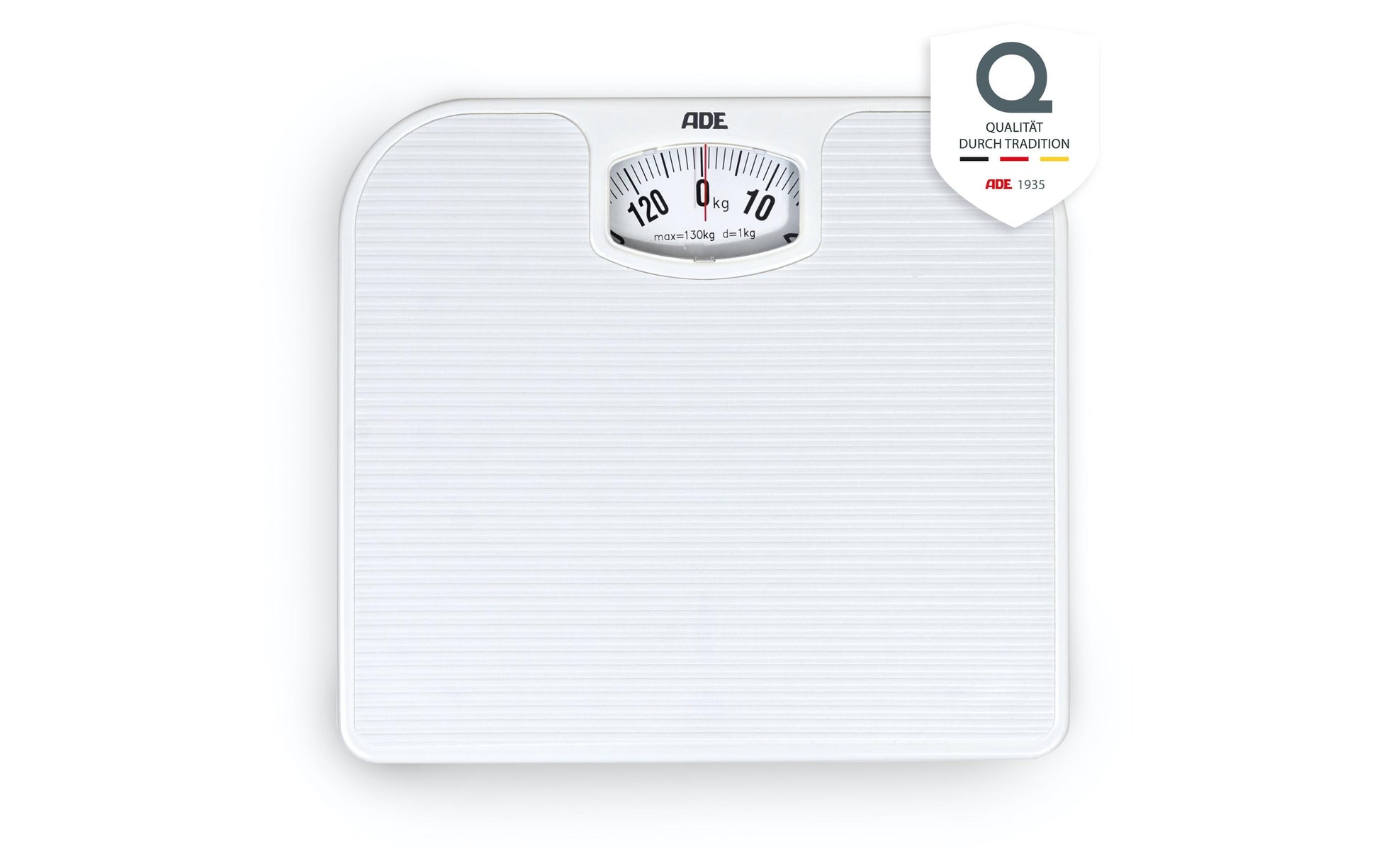 ADE Universalwaage Nina – Tragkraft 130 kg, Teilung 1000 g, Wiegefläche 26,8 × 24,5 cm, Kunststoff, Weiss