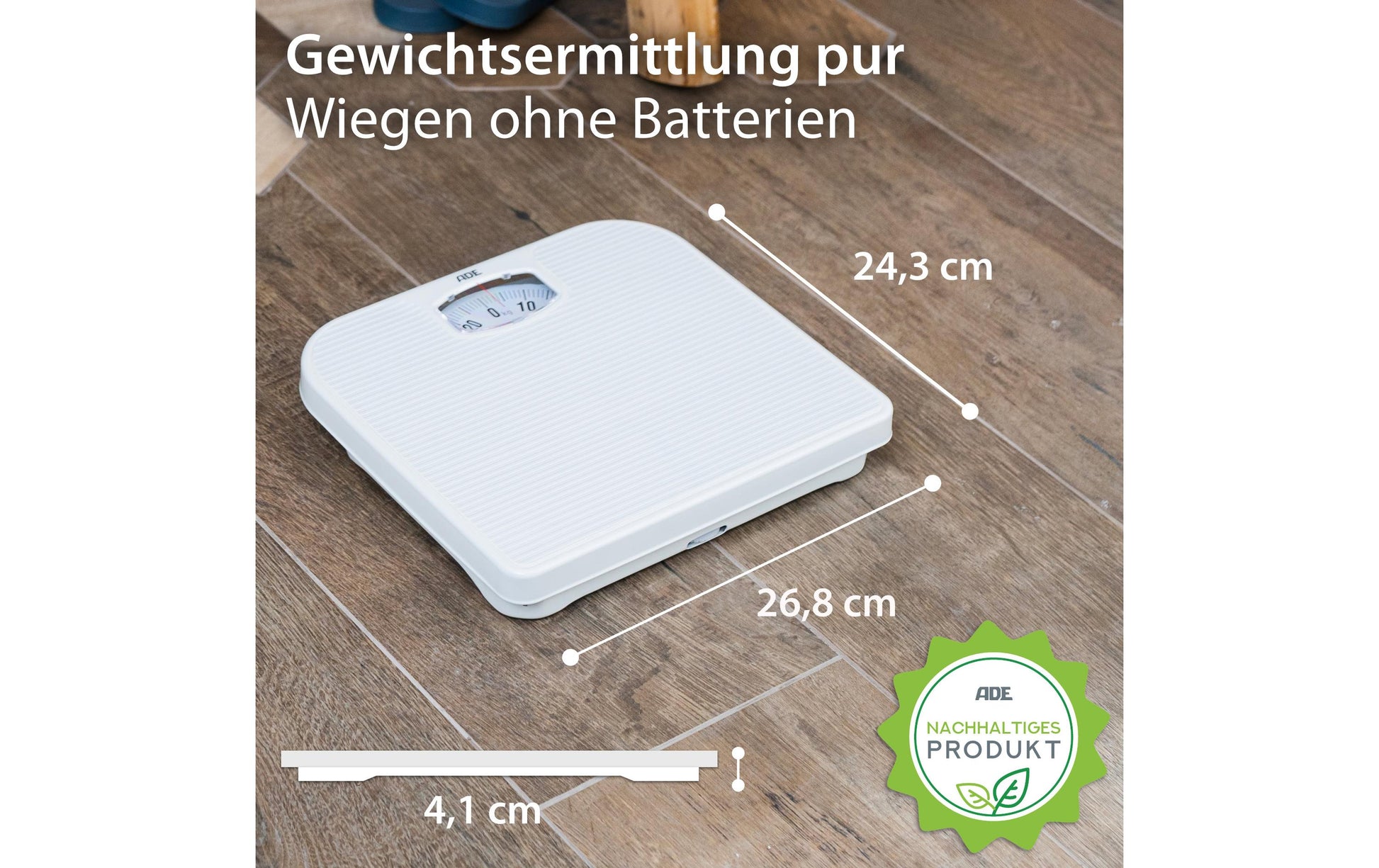ADE Universalwaage Nina – Tragkraft 130 kg, Teilung 1000 g, Wiegefläche 26,8 × 24,5 cm, Kunststoff, Weiss