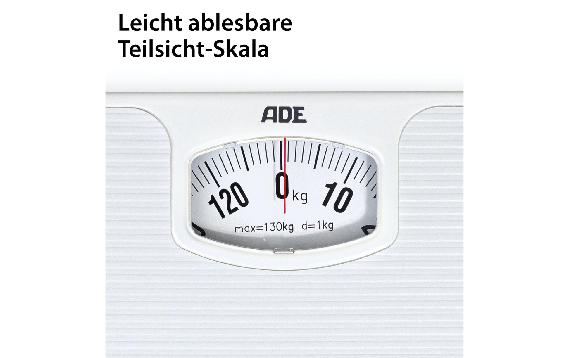 ADE Universalwaage Nina – Tragkraft 130 kg, Teilung 1000 g, Wiegefläche 26,8 × 24,5 cm, Kunststoff, Weiss