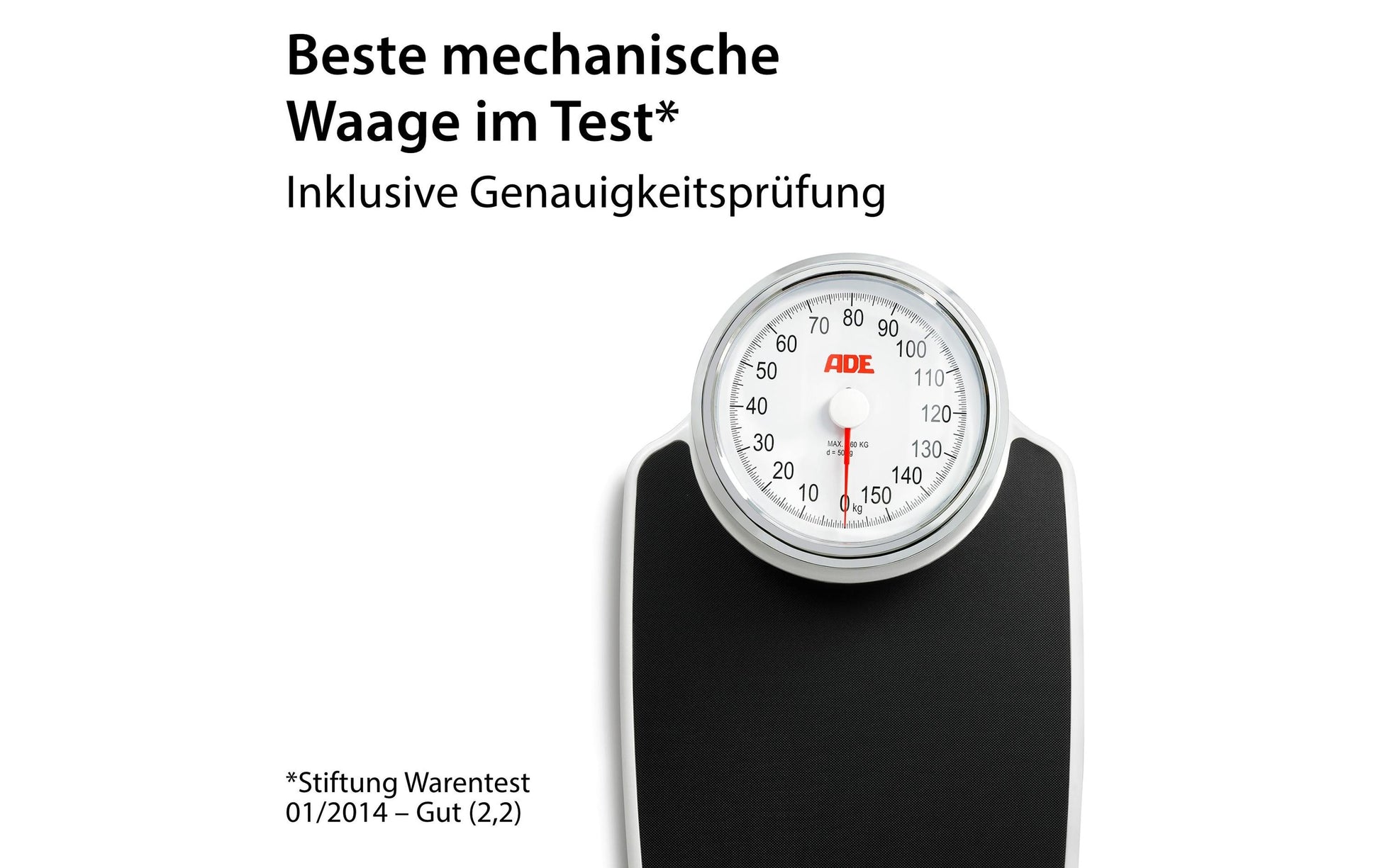 ADE Universalwaage Clinica – Tragkraft 160 kg, Teilung 1000 g, Wiegefläche 82,55 × 48 cm, Kunststoff, Schwarz