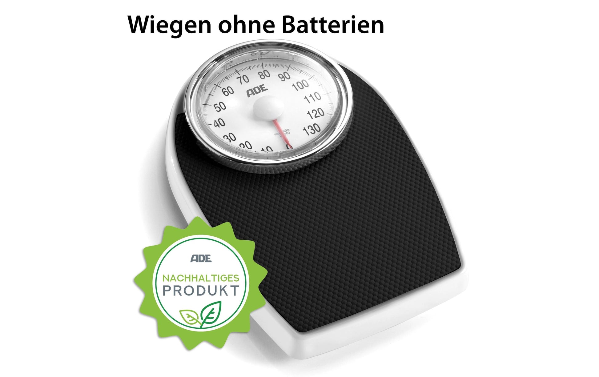 ADE Universalwaage Victoria – Tragkraft 136 kg, Teilung 500 g, Wiegefläche 28,5 × 43 cm, Metall, Schwarz