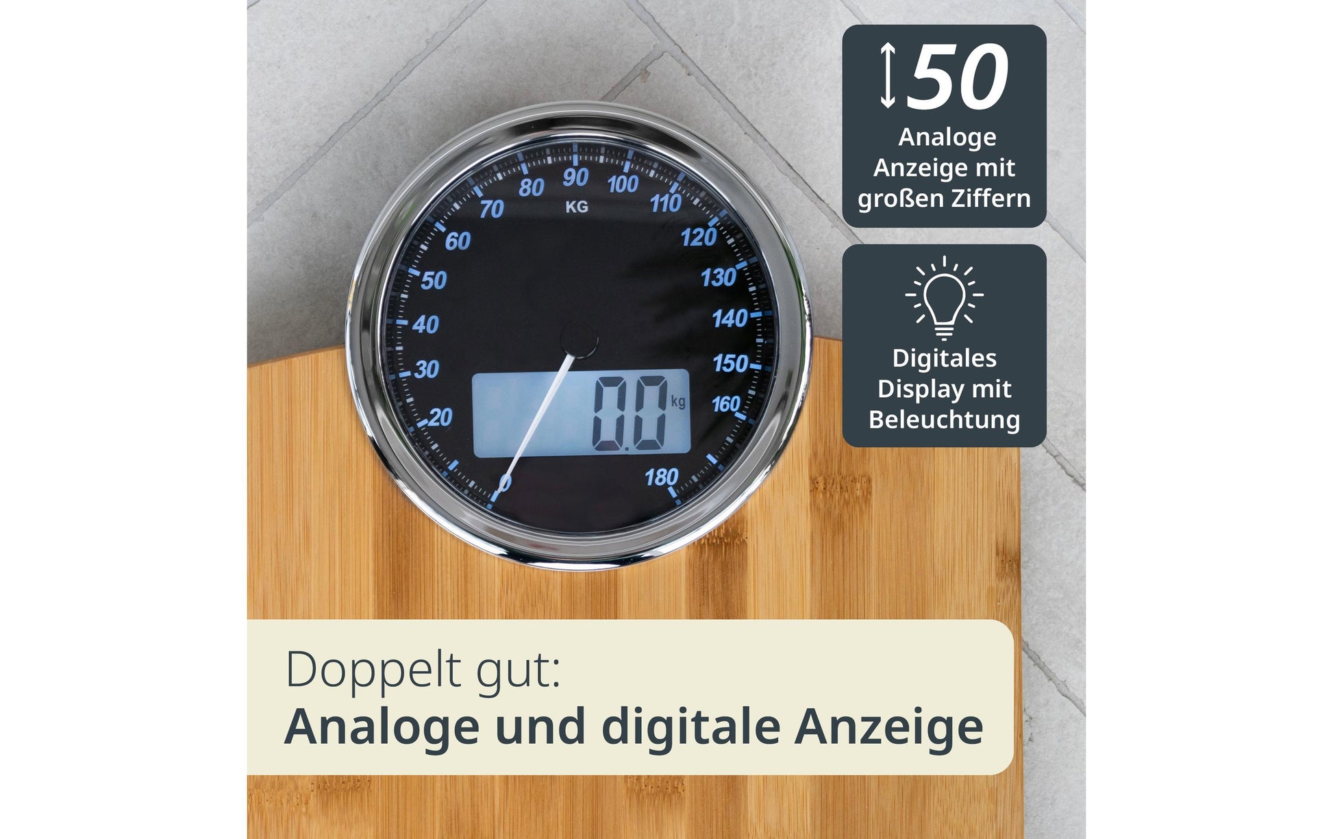 ADE Personenwaage Luna BE 1719 – Tragkraft 180 kg, Teilung 100 g, Wiegefläche 31,5 × 40,5 cm, Batterie