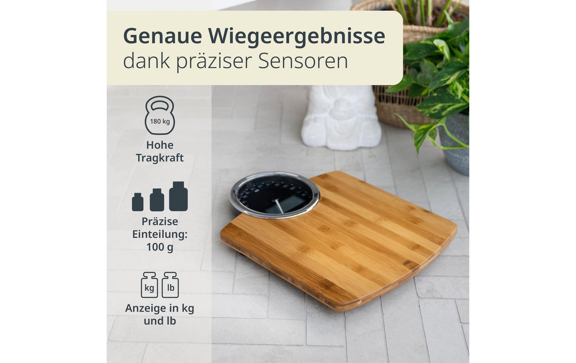 ADE Personenwaage Luna BE 1719 – Tragkraft 180 kg, Teilung 100 g, Wiegefläche 31,5 × 40,5 cm, Batterie