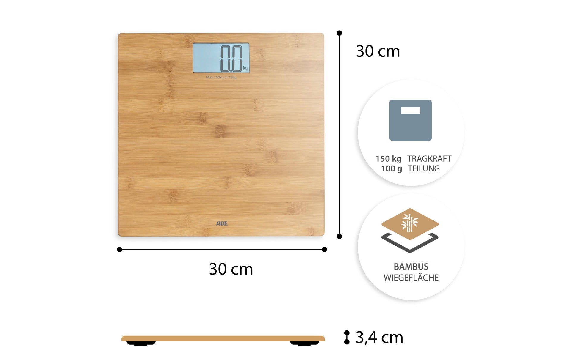 ADE Digitale Personenwaage Martina – 150 kg – Bambus