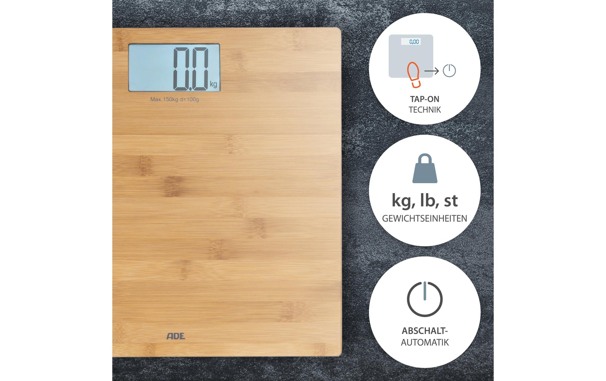 ADE Digitale Personenwaage Martina – 150 kg – Bambus