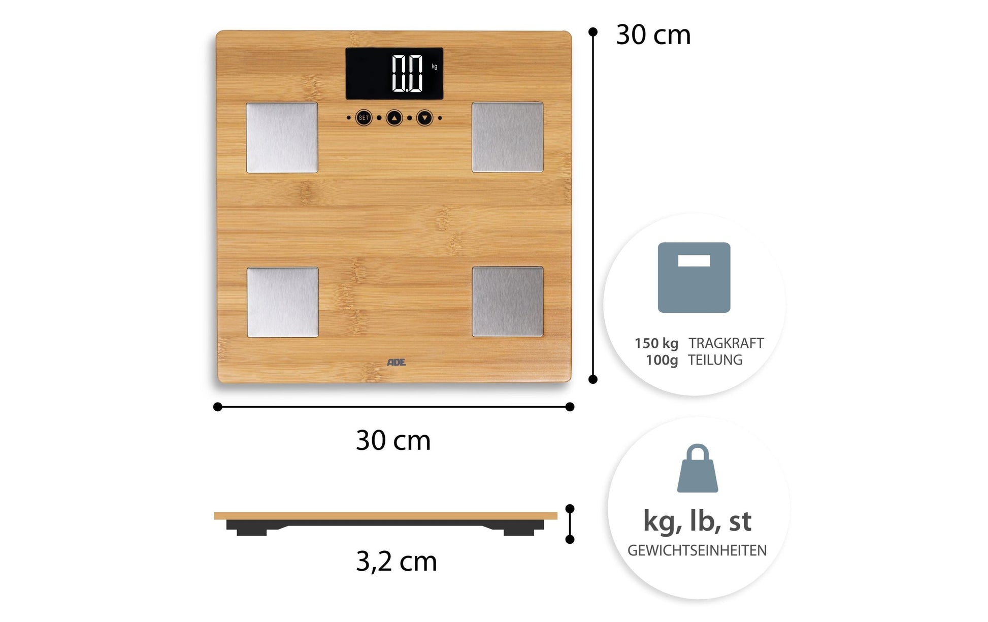 ADE Digitale Personenwaage Barbara – Holz – 150 kg
