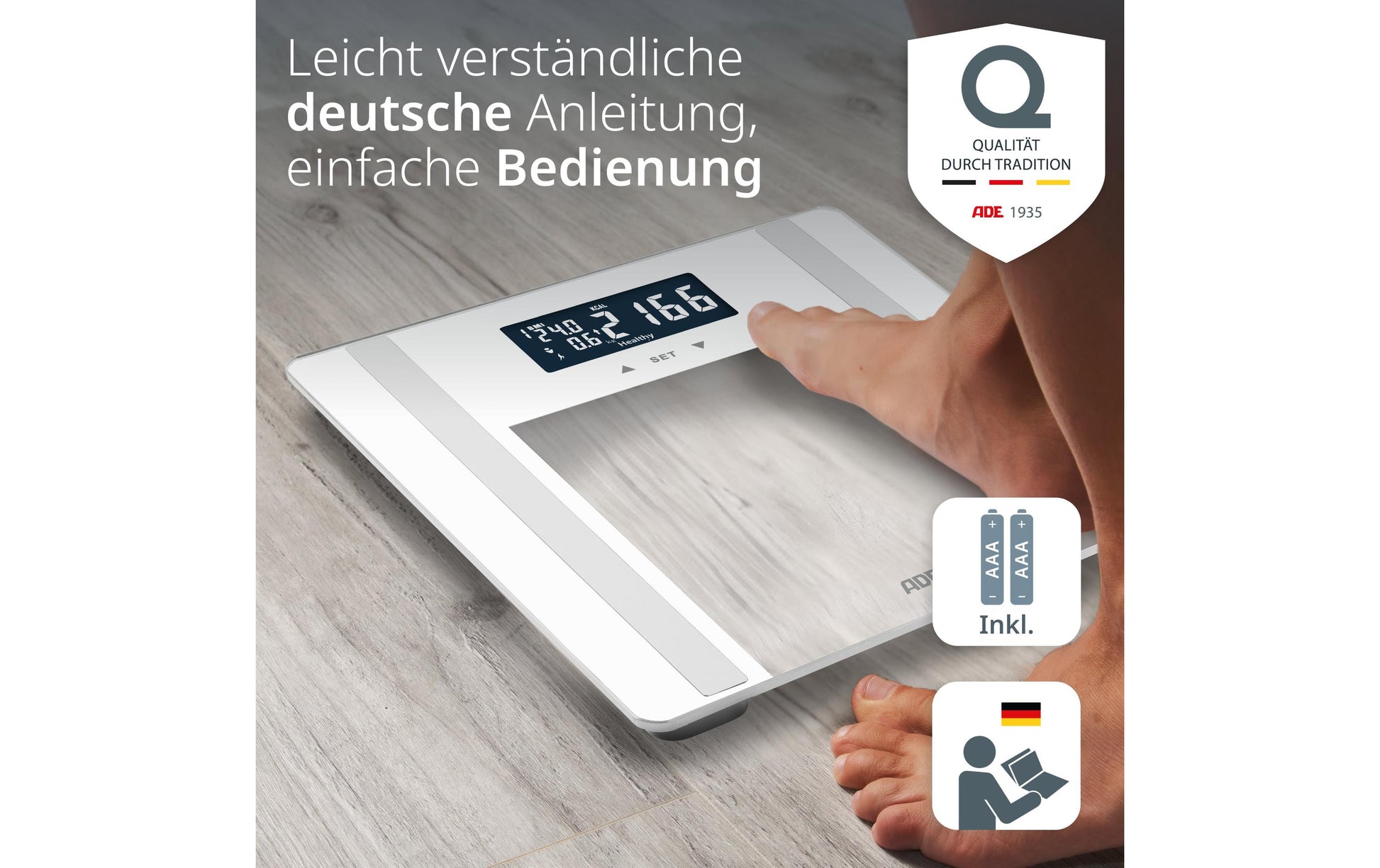 ADE Digitale Personenwaage – Glas – 200 kg