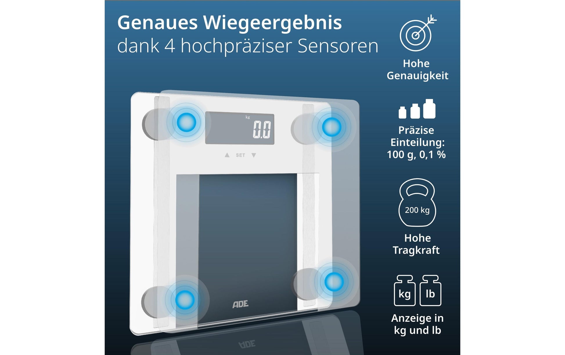 ADE Digitale Personenwaage – Glas – 200 kg