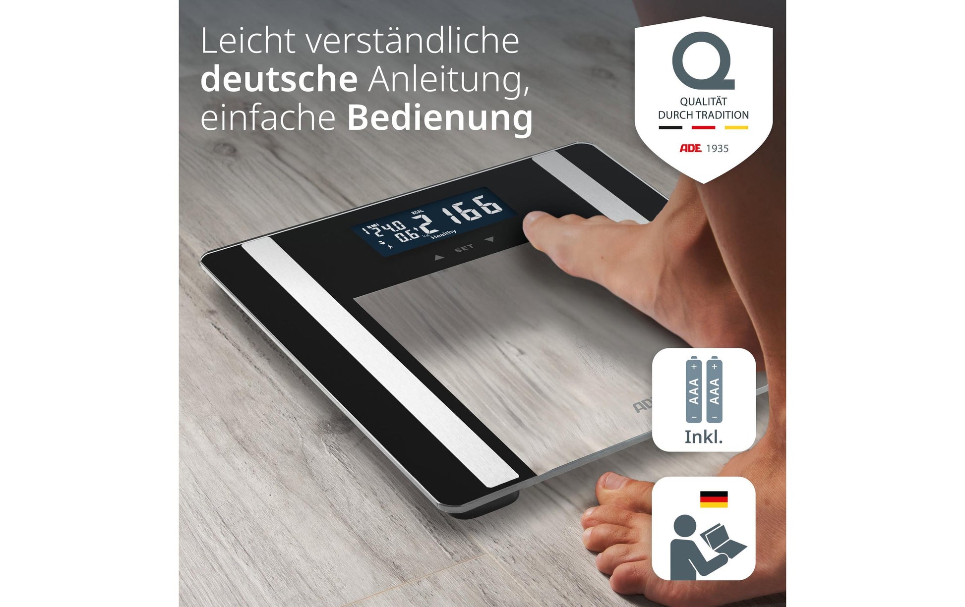 ADE Digitale Personenwaage BA2300-1 – Glas – 200 kg – Schwarz