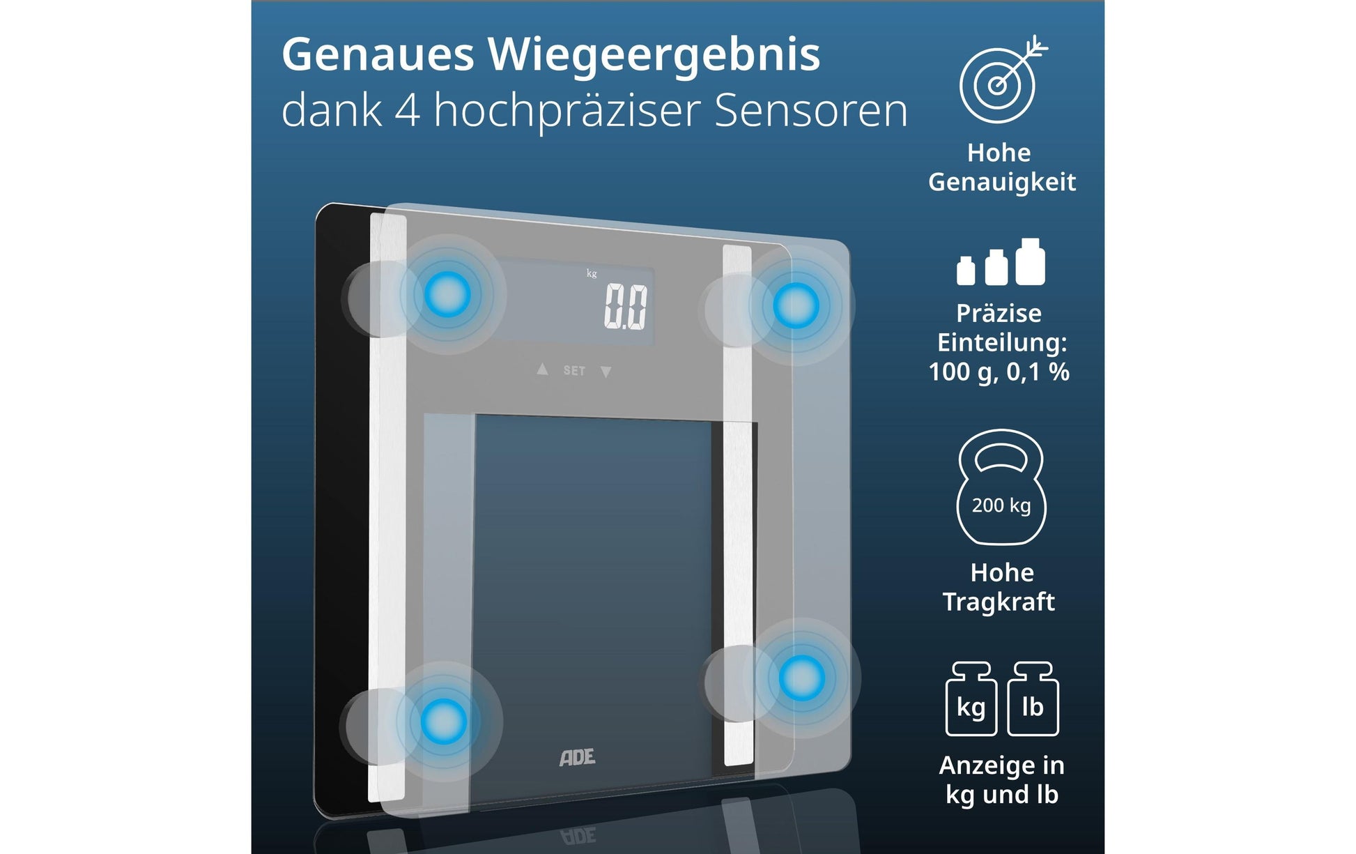 ADE Digitale Personenwaage BA2300-1 – Glas – 200 kg – Schwarz