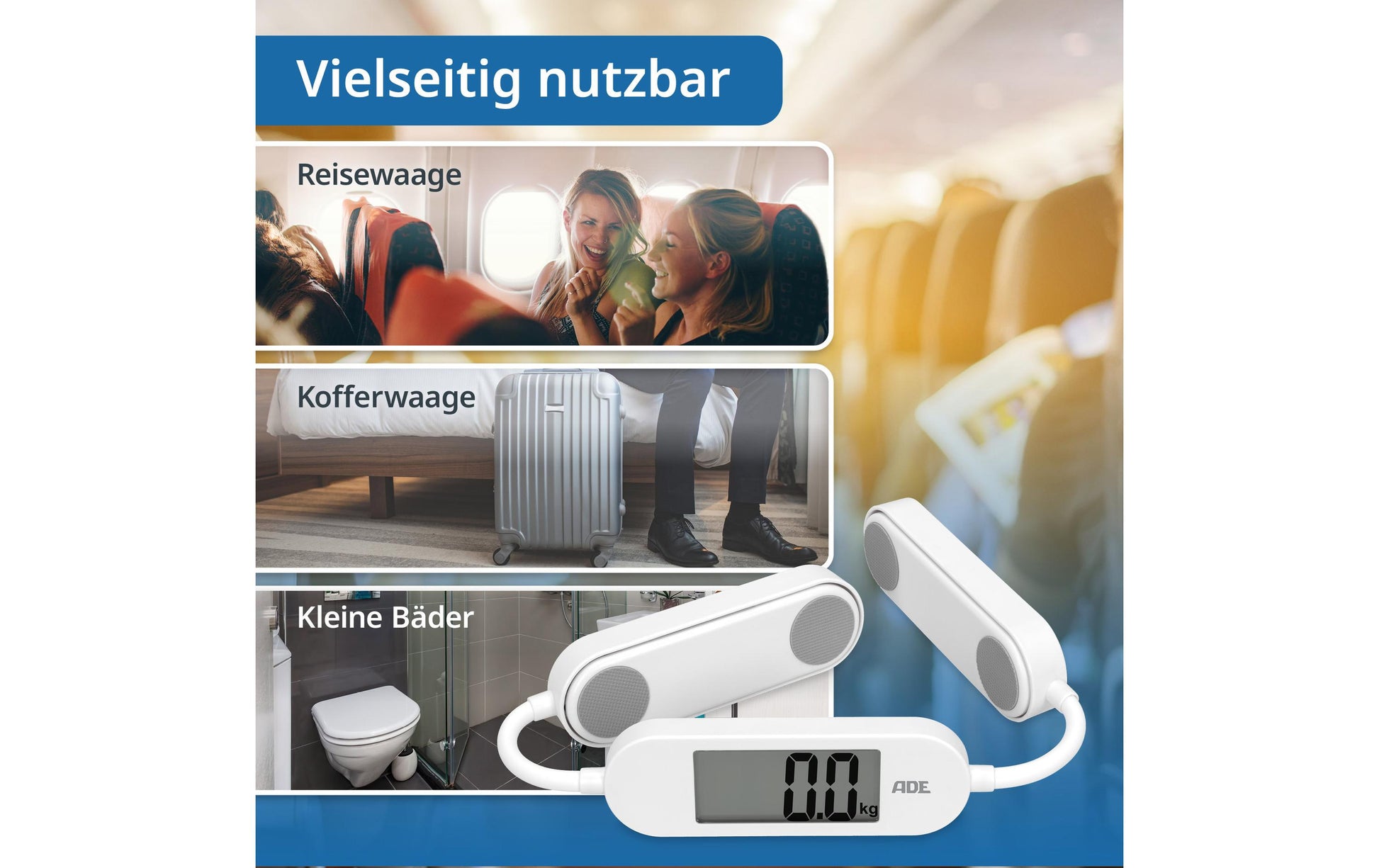 ADE Paketwaage BE2301 – Tragkraft 180 kg, Teilung 100 g, Wiegefläche 24,5 × 30 cm, Weiss