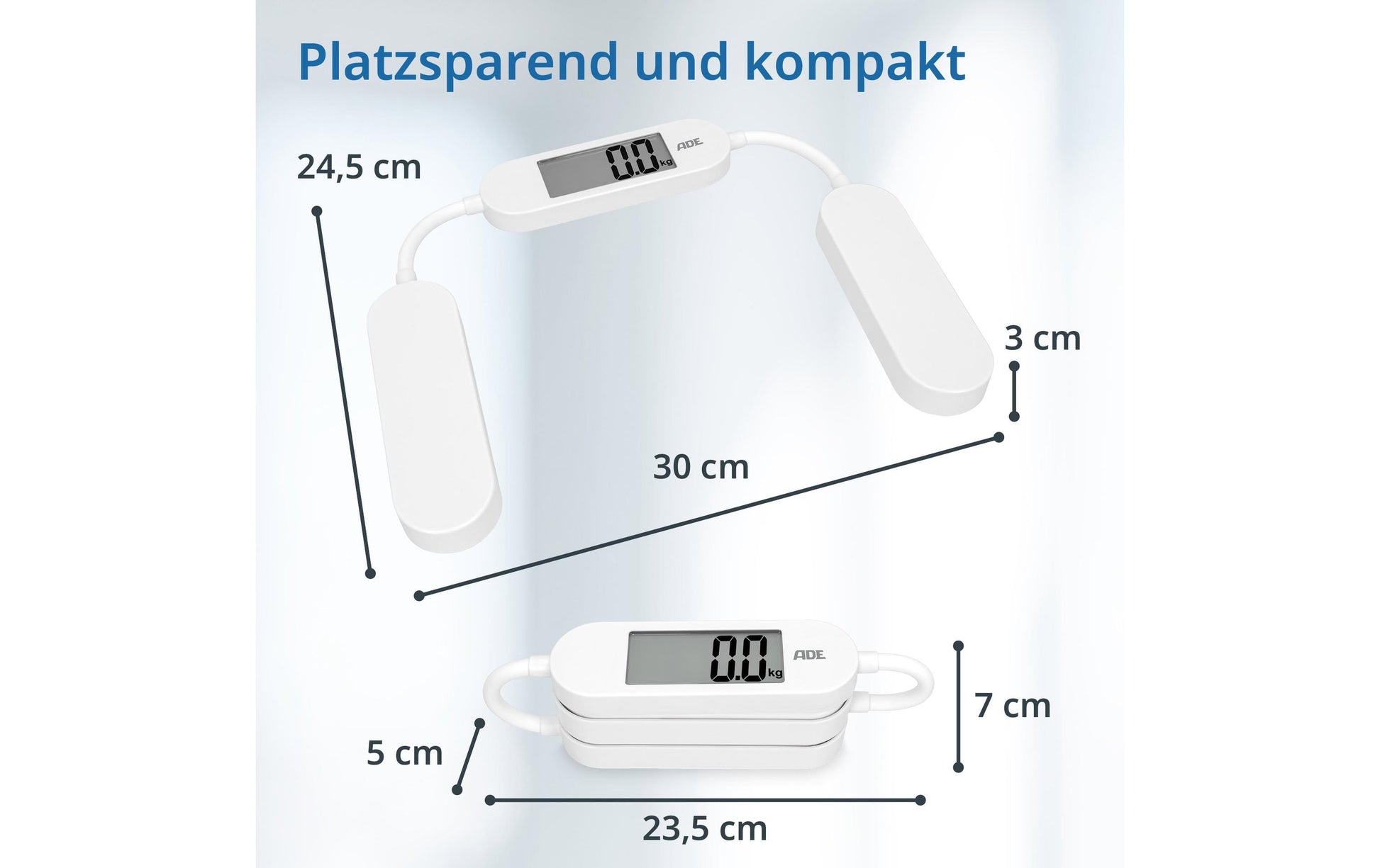 ADE Paketwaage BE2301 – Tragkraft 180 kg, Teilung 100 g, Wiegefläche 24,5 × 30 cm, Weiss