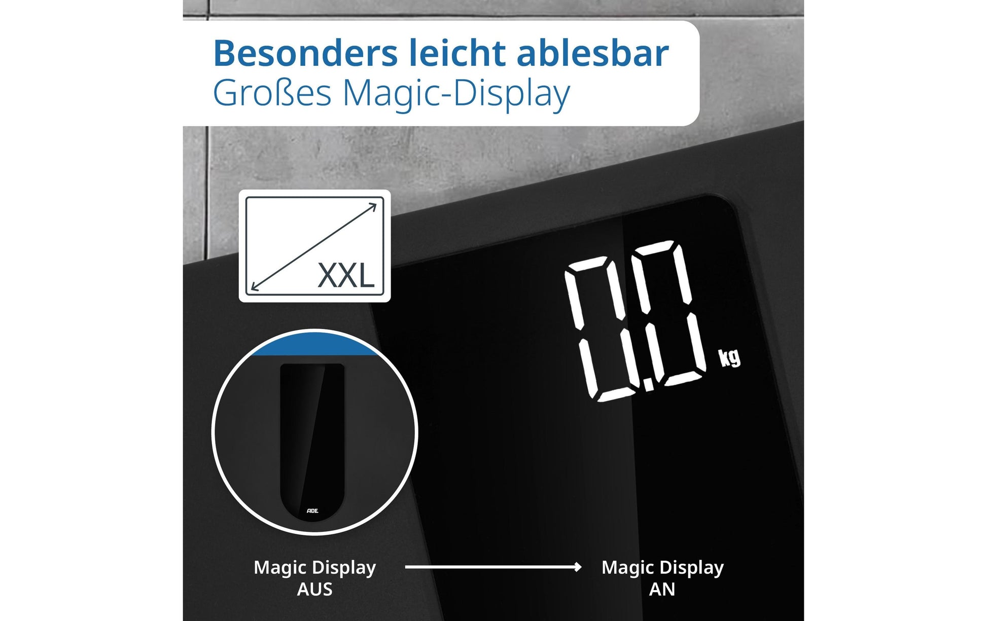 ADE Personenwaage Allegra – 31×31×2,6 cm, Glas, 250 kg, Schwarz