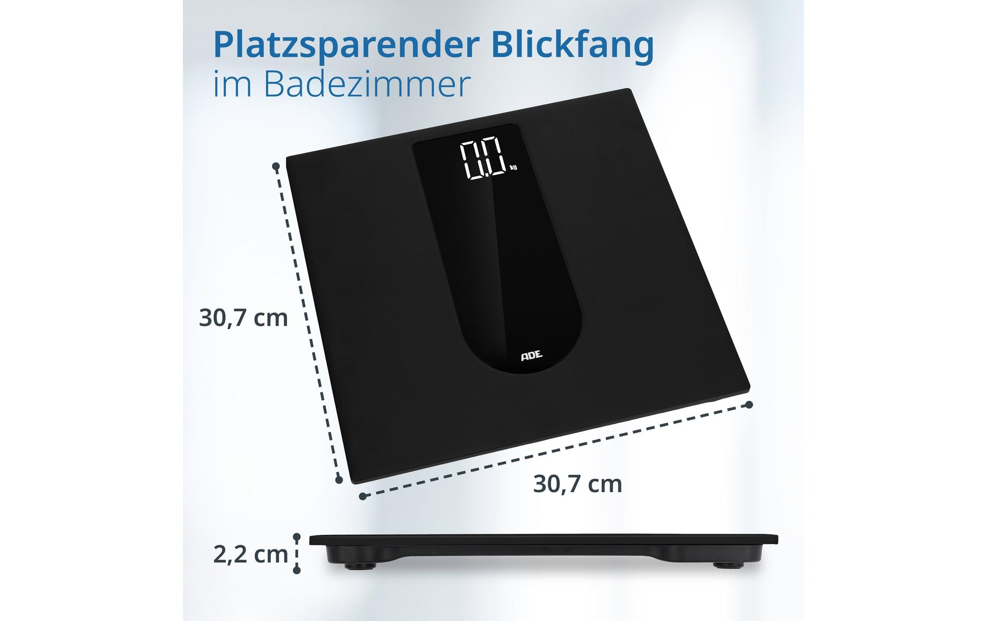 ADE Personenwaage Allegra – 31×31×2,6 cm, Glas, 250 kg, Schwarz