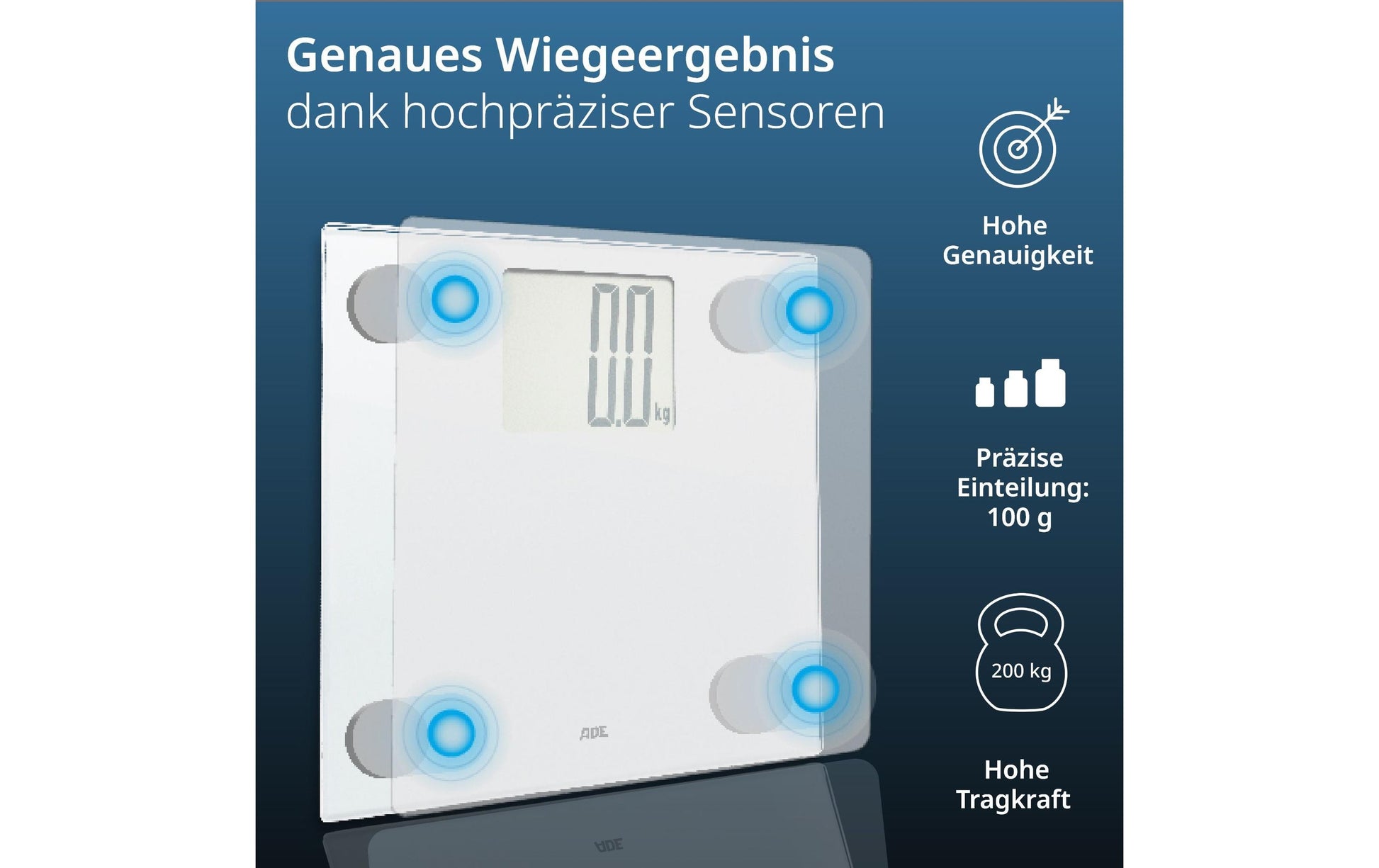 ADE Paketwaage Katharina BE1723-1 – Tragkraft 200 kg, Teilung 100 g, Wiegefläche 30 × 30 cm, Batterie