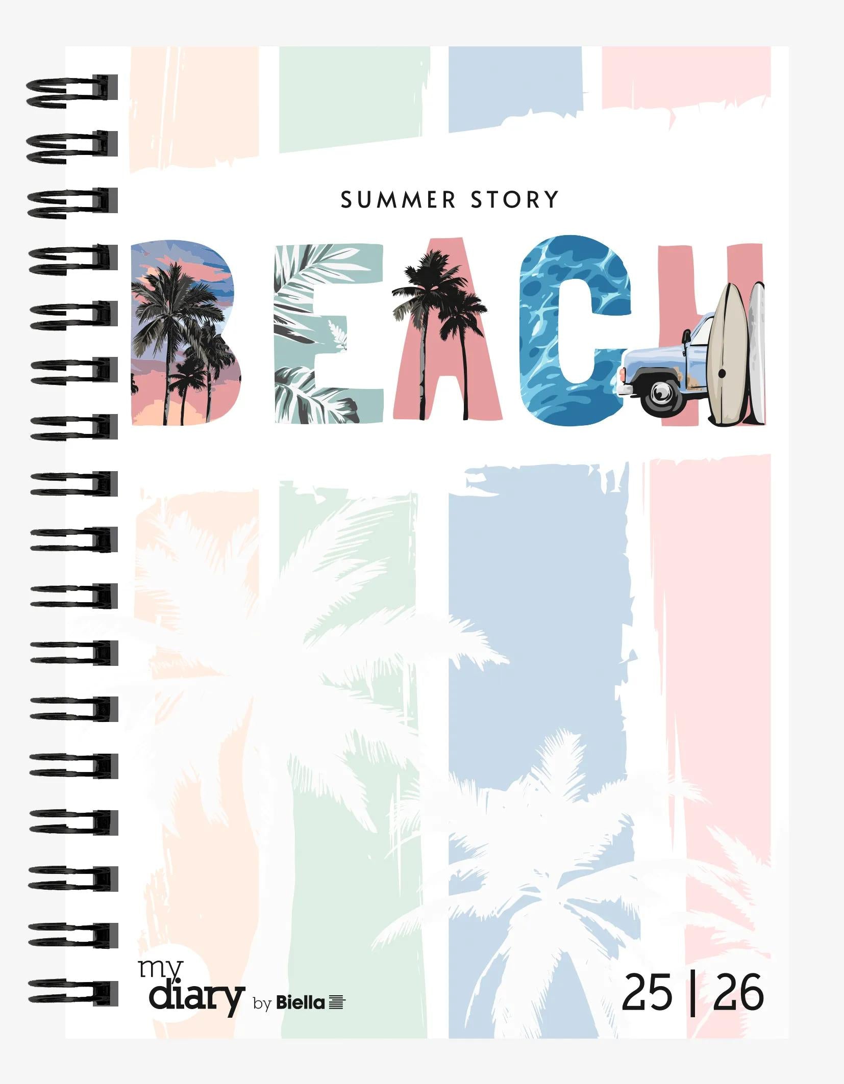 Biella mydiary Schüleragenda – 1 Woche/2 Seiten, Wire-O, 12 × 16,5 cm, Aug–Jul, Summer, FSC