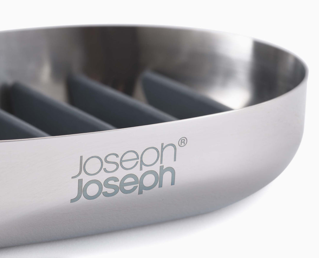 Joseph Joseph EasyStore Luxe Seifenschale – 11,5×8×2,5 cm, Edelstahl, Oval, Grau