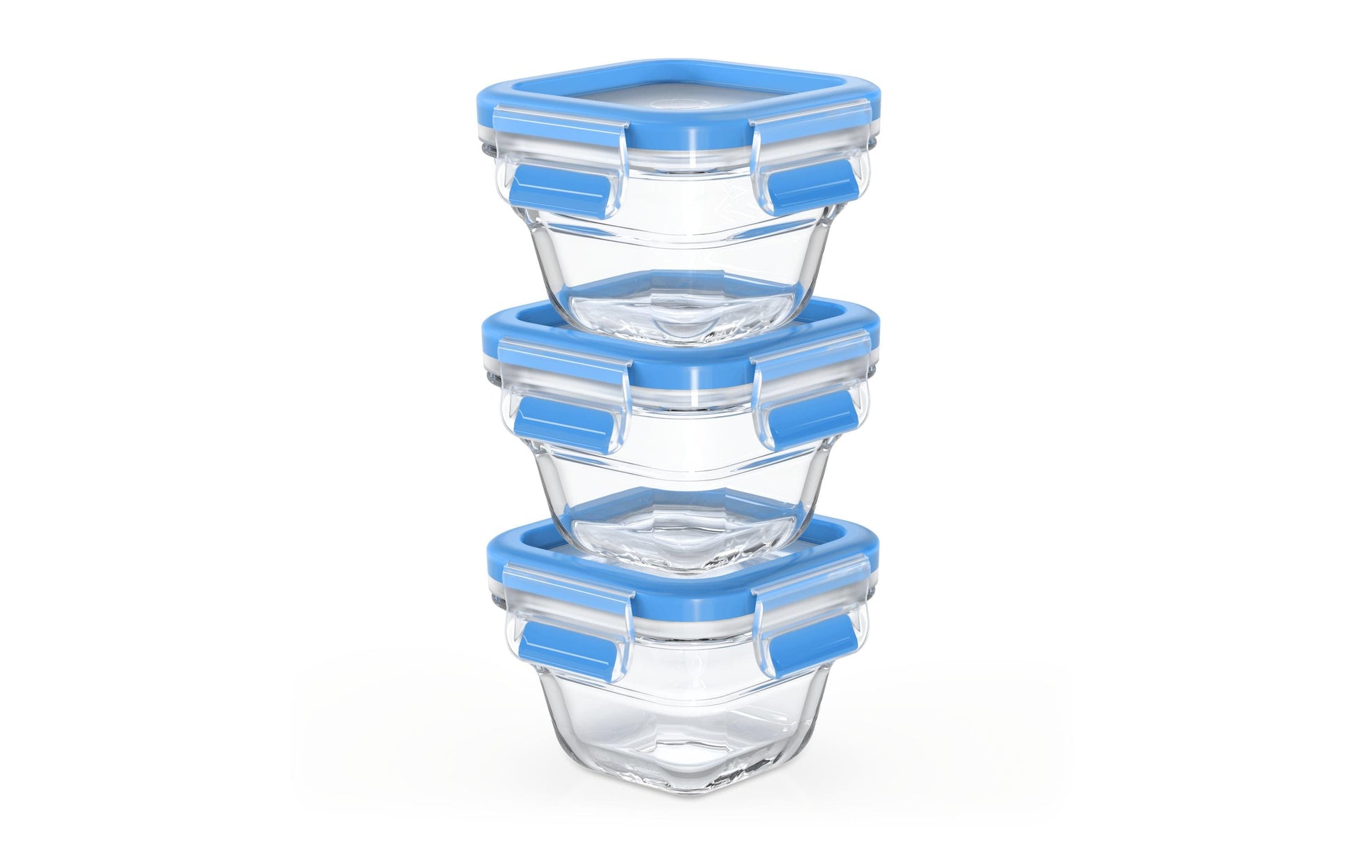 EMSA Vorratsdose 180 ml, 10,6 × 10,6 × 20,7 cm, Glas, transparent/blau, 3-teilig