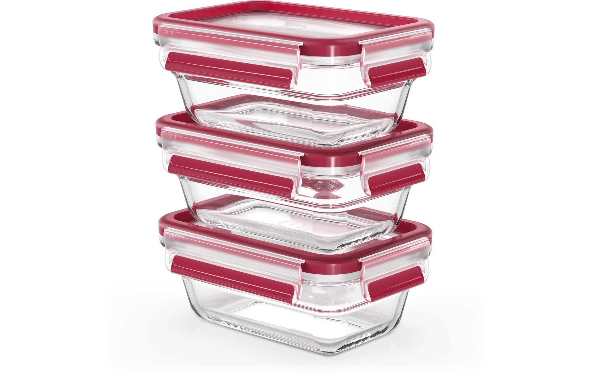 Emsa Glasbehälter Clip & Close – 0,45 l – eckig – 12,6 × 21 × 18,3 cm – Borosilikatglas – rot – 3 Stück