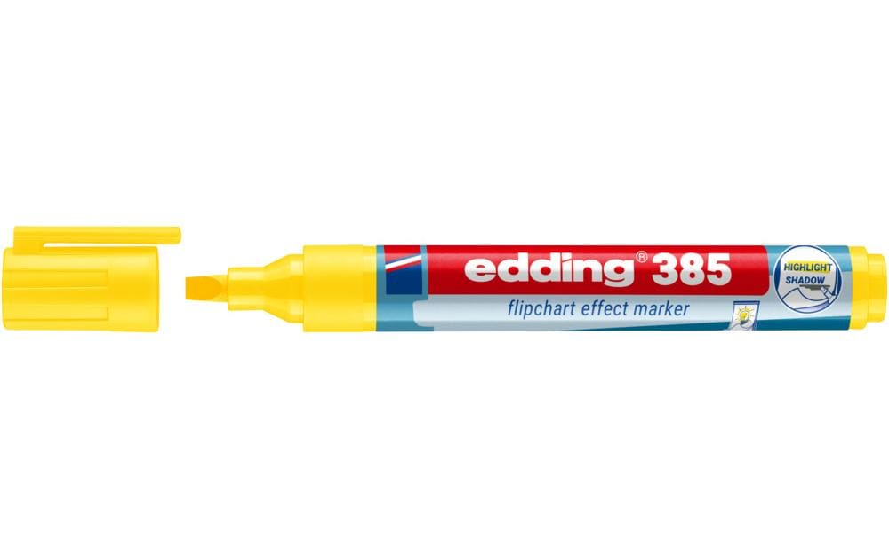 Edding 385 Flipchart-Marker – Pinselspitze 1–5 mm, Gelb, nachfüllbar, Cap-Off – für Flipcharts/Papier