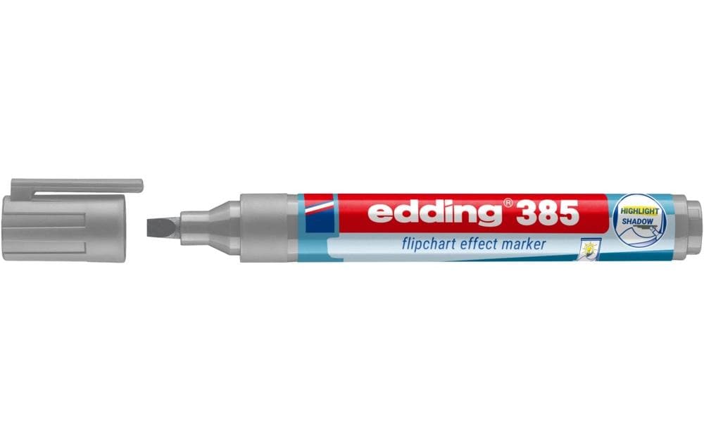 Edding 385 Flipchart-Marker – Pinselspitze 1–5 mm, Silber, nachfüllbar, Cap-Off – für Flipcharts/Papier