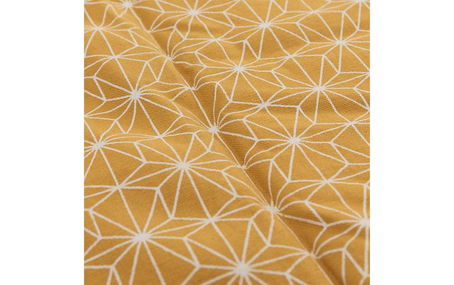 URBANARA Ankisa Wohndecke – Baumwolle, Senfgelb/Weiss/Grüngrau – 130 × 190 cm