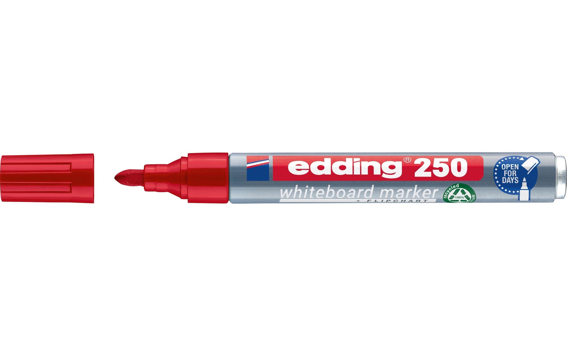 Edding Whiteboard-Marker 250 – Rundspitze 1,5-3 mm – Rot – Trocken abwischbar