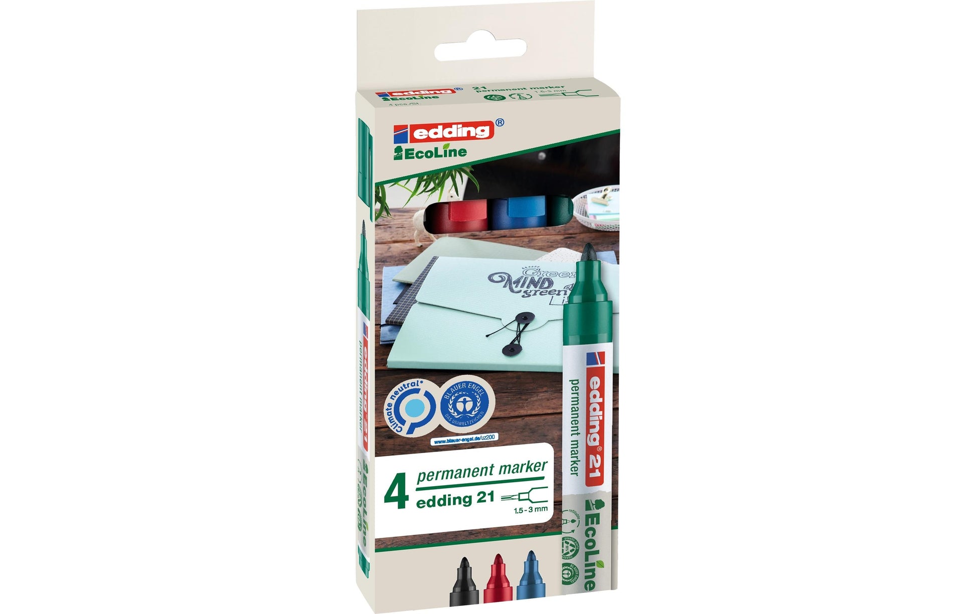 Edding Permanent Marker – rot, blau, grün, schwarz, 4er Set