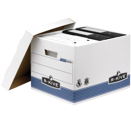 Fellowes R-Kive Prima Archivschachtel A4 – 335 × 292 × 404 mm, weiss, blau, Karton, 10er Pack