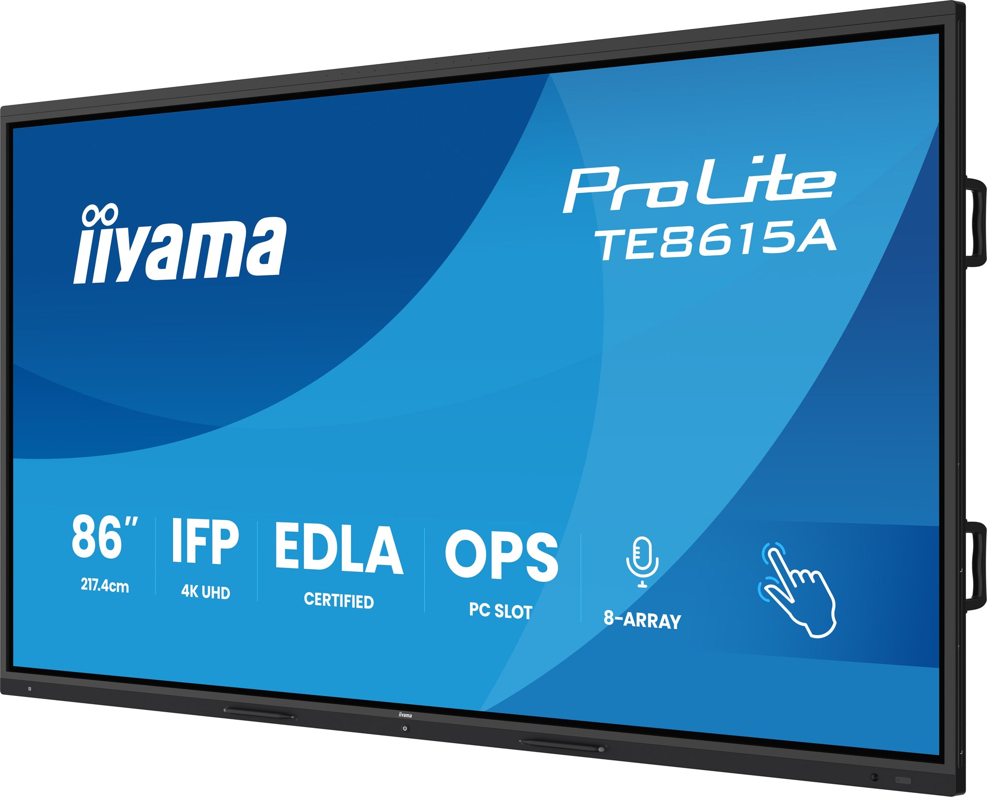 iiyama TE8615A-B2AG – 85,6" Touch, 3840 × 2160 (4K), IPS, USB-C 100 W, LAN