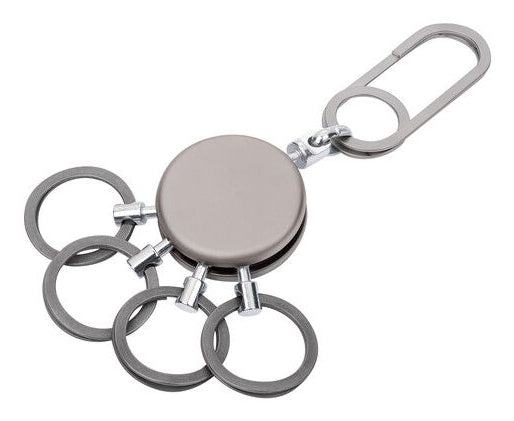 TROIKA Schlüsselring Rund – 4 ausklinkbare Ringe, Messing, Grau, 50 × 93 × 9 mm