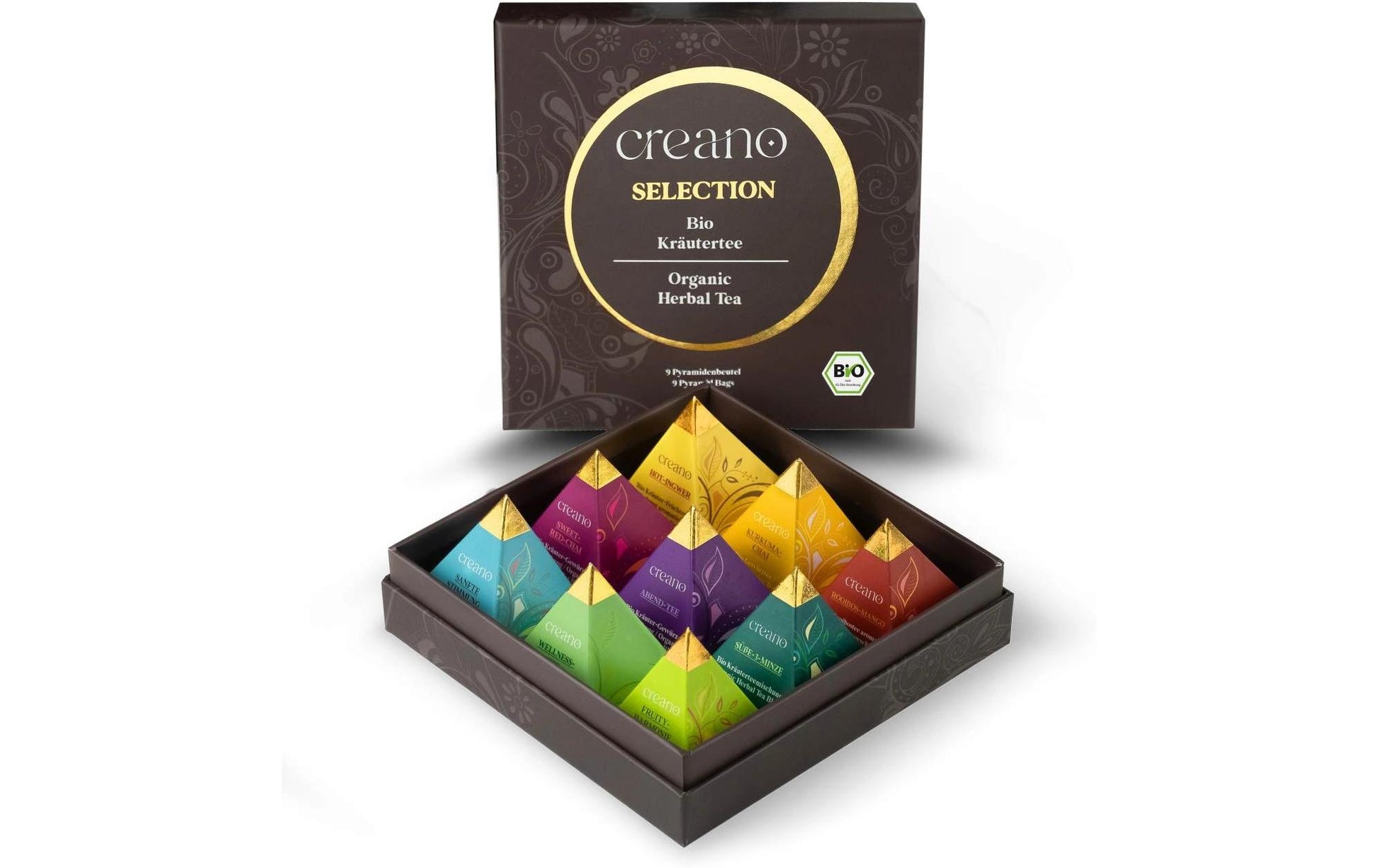 Creano Geschenkset Kräutertee – 9 Pyramiden-Teebeutel – Bio