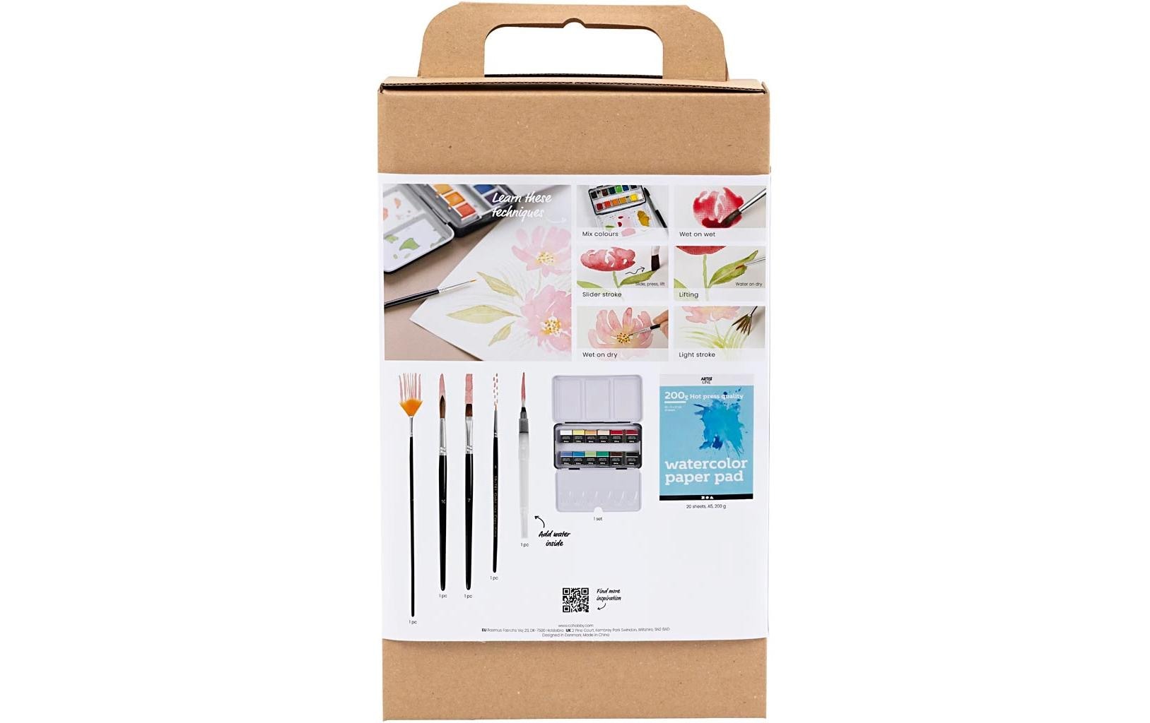 Creativ Company Bastelset Aquarell – inkl. Pinsel, Malvorlage, Farbe – Mehrfarbig
