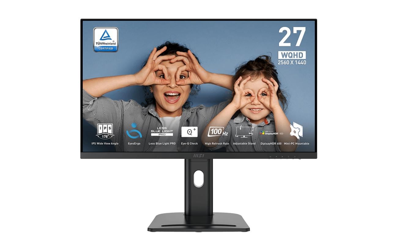 MSI PRO MP273QPDE E2 – Monitor, 27", 2560 × 1440 (WQHD), IPS, 100 Hz, 400 cd/m², VESA 75 × 75, Schwarz