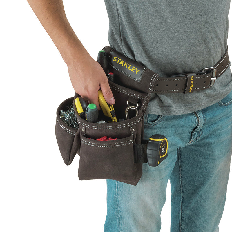 Stanley Werkzeugtasche mit 4 Fächern, schwarz, Büffelleder, B 300 × H 330 × T 70 mm