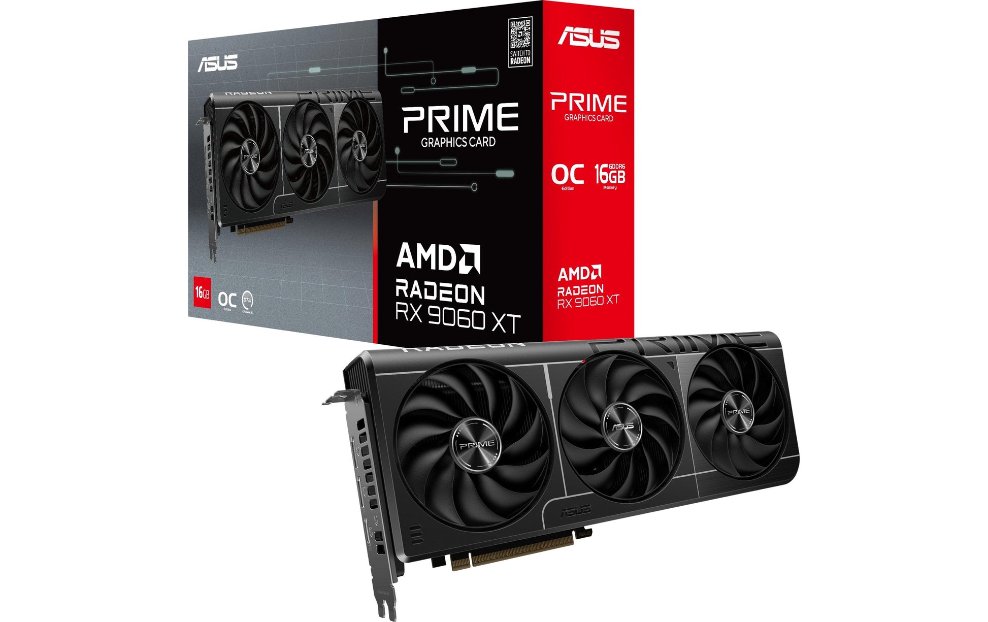 ASUS PRIME-RX9060XT-O16G – Grafikkarte – Radeon RX 9060 XT, 16 GB GDDR6, PCIe 5.0, 2×DP/1×HDMI, 304 mm